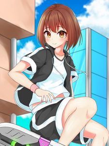 Preview wallpaper girl, hoverboard, trick, anime, art, cartoon