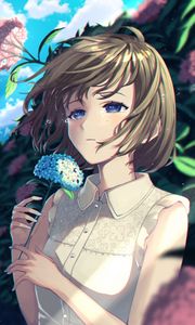 Preview wallpaper girl, hydrangea, flowers, anime, art