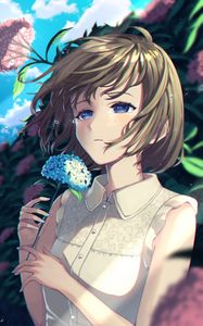 Preview wallpaper girl, hydrangea, flowers, anime, art