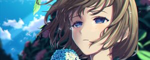 Preview wallpaper girl, hydrangea, flowers, anime, art