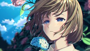 Preview wallpaper girl, hydrangea, flowers, anime, art