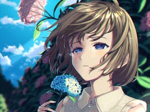 Preview wallpaper girl, hydrangea, flowers, anime, art