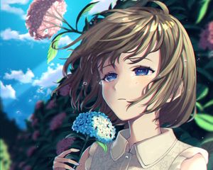 Preview wallpaper girl, hydrangea, flowers, anime, art