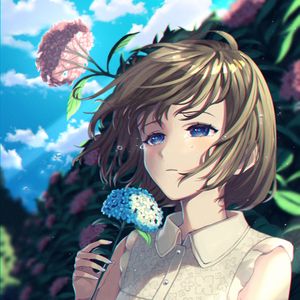 Preview wallpaper girl, hydrangea, flowers, anime, art