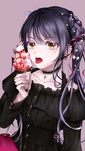 Preview wallpaper girl, ice cream, dessert, protruding tongue, anime