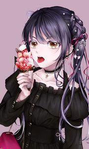 Preview wallpaper girl, ice cream, dessert, protruding tongue, anime