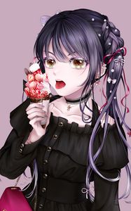 Preview wallpaper girl, ice cream, dessert, protruding tongue, anime