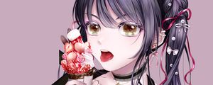 Preview wallpaper girl, ice cream, dessert, protruding tongue, anime