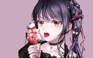 Preview wallpaper girl, ice cream, dessert, protruding tongue, anime