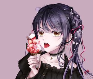 Preview wallpaper girl, ice cream, dessert, protruding tongue, anime