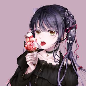 Preview wallpaper girl, ice cream, dessert, protruding tongue, anime