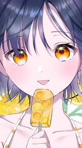 Preview wallpaper girl, ice cream, oranges, anime, art