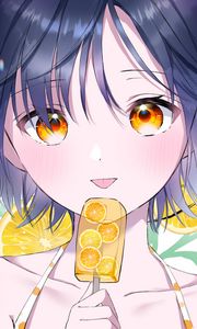 Preview wallpaper girl, ice cream, oranges, anime, art