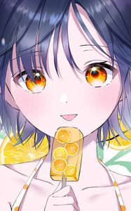 Preview wallpaper girl, ice cream, oranges, anime, art