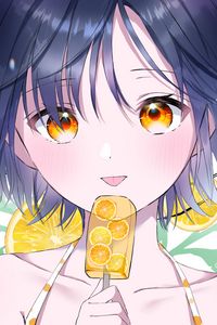 Preview wallpaper girl, ice cream, oranges, anime, art