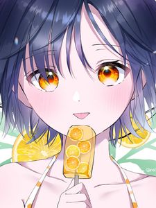 Preview wallpaper girl, ice cream, oranges, anime, art