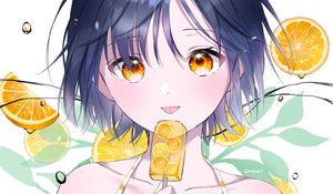 Preview wallpaper girl, ice cream, oranges, anime, art