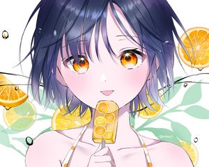 Preview wallpaper girl, ice cream, oranges, anime, art