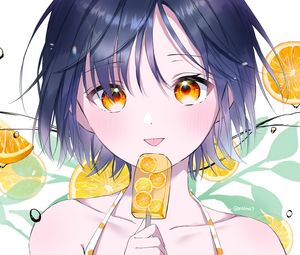 Preview wallpaper girl, ice cream, oranges, anime, art