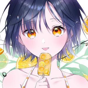 Preview wallpaper girl, ice cream, oranges, anime, art