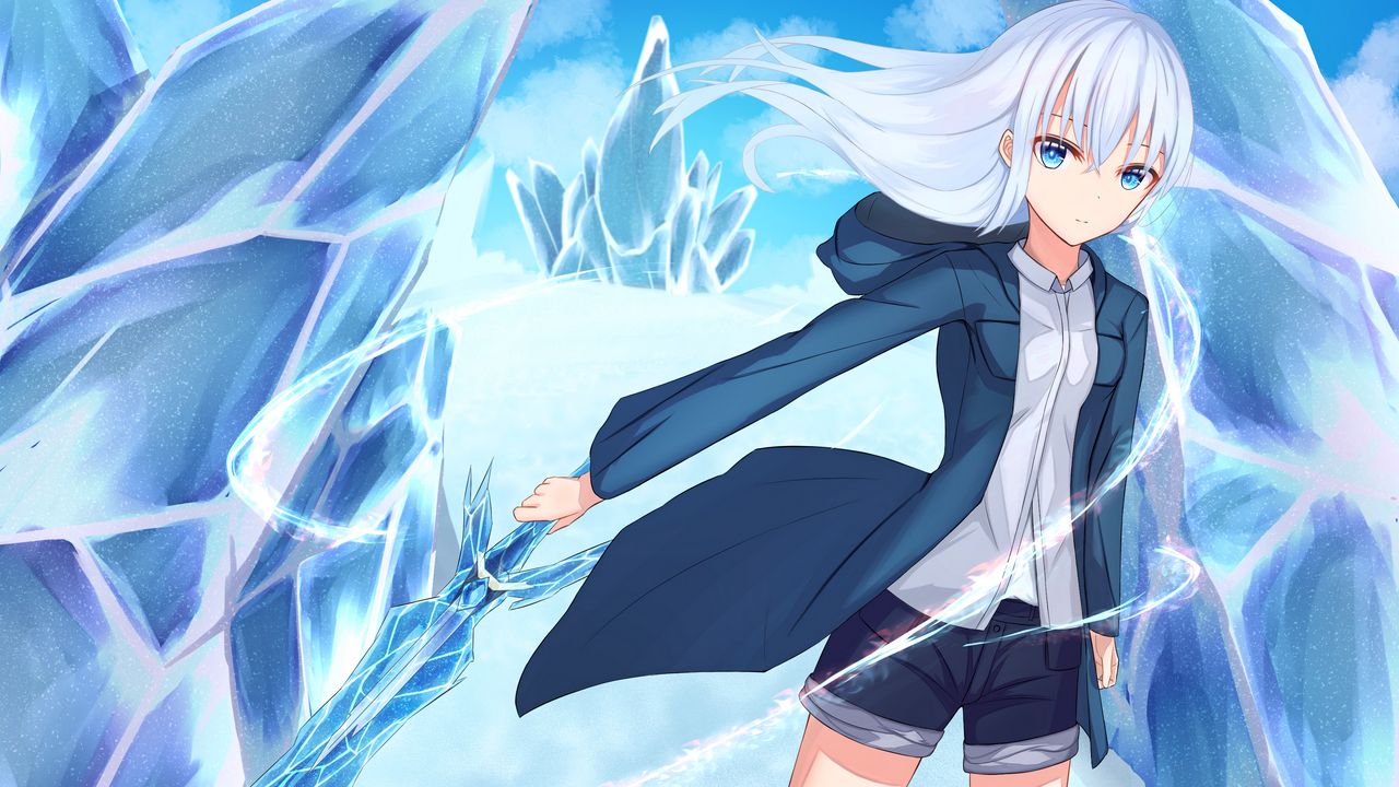 Wallpaper girl, ice, magic, anime, art, blue