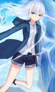 Preview wallpaper girl, ice, magic, anime, art, blue