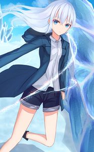 Preview wallpaper girl, ice, magic, anime, art, blue