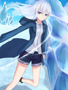Preview wallpaper girl, ice, magic, anime, art, blue