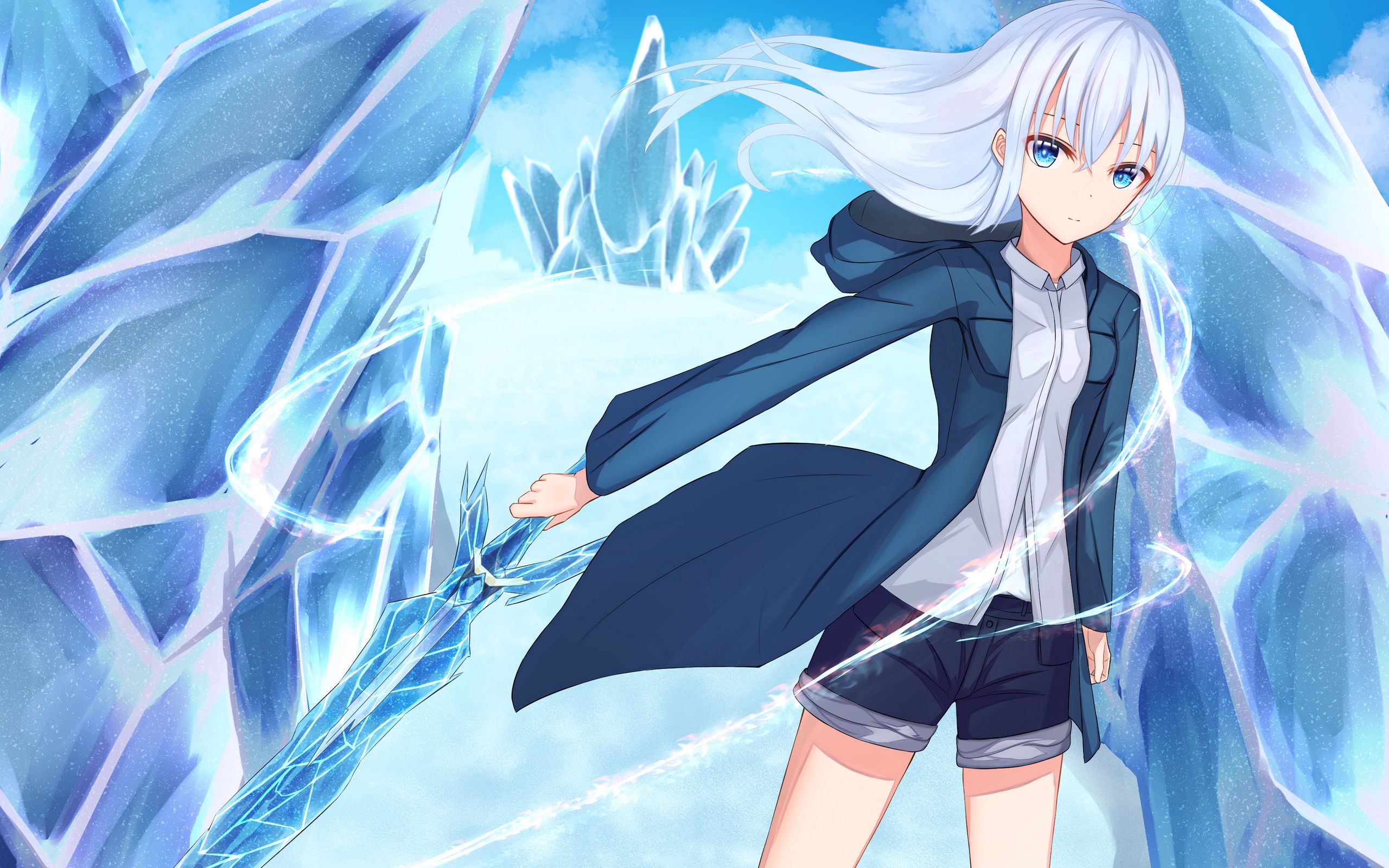 Download wallpaper 2560x1600 girl, ice, magic, anime, art, blue widescreen  16:10 hd background