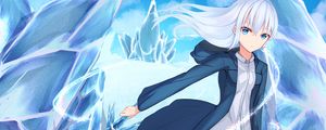 Preview wallpaper girl, ice, magic, anime, art, blue