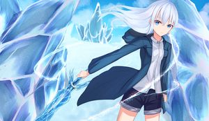 Preview wallpaper girl, ice, magic, anime, art, blue