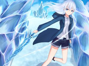 Preview wallpaper girl, ice, magic, anime, art, blue
