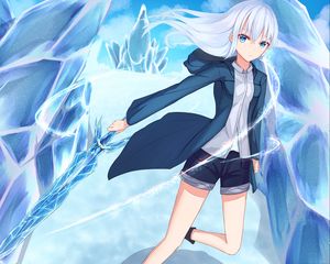 Preview wallpaper girl, ice, magic, anime, art, blue