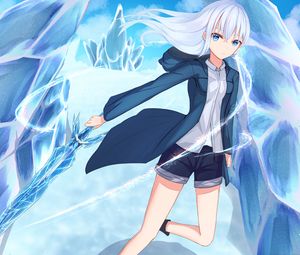 Preview wallpaper girl, ice, magic, anime, art, blue