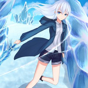 Preview wallpaper girl, ice, magic, anime, art, blue