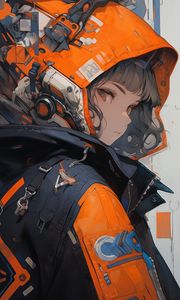 Preview wallpaper girl, jacket, anime, hood