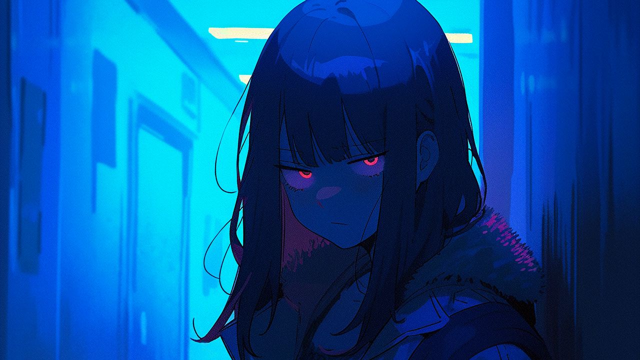 Wallpaper girl, jacket, art, blue, anime