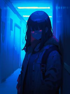 Preview wallpaper girl, jacket, art, blue, anime