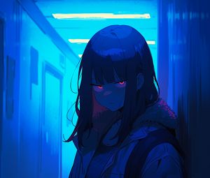 Preview wallpaper girl, jacket, art, blue, anime