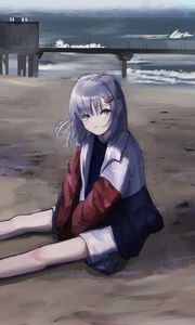 Preview wallpaper girl, jacket, beach, anime, art