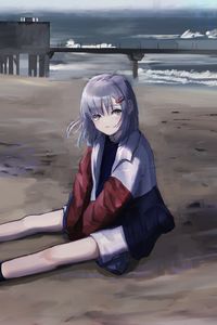 Preview wallpaper girl, jacket, beach, anime, art