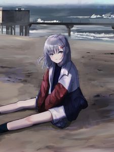 Preview wallpaper girl, jacket, beach, anime, art