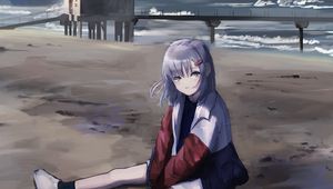 Preview wallpaper girl, jacket, beach, anime, art