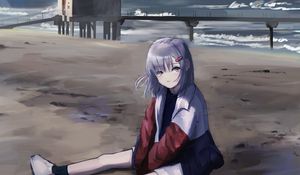 Preview wallpaper girl, jacket, beach, anime, art