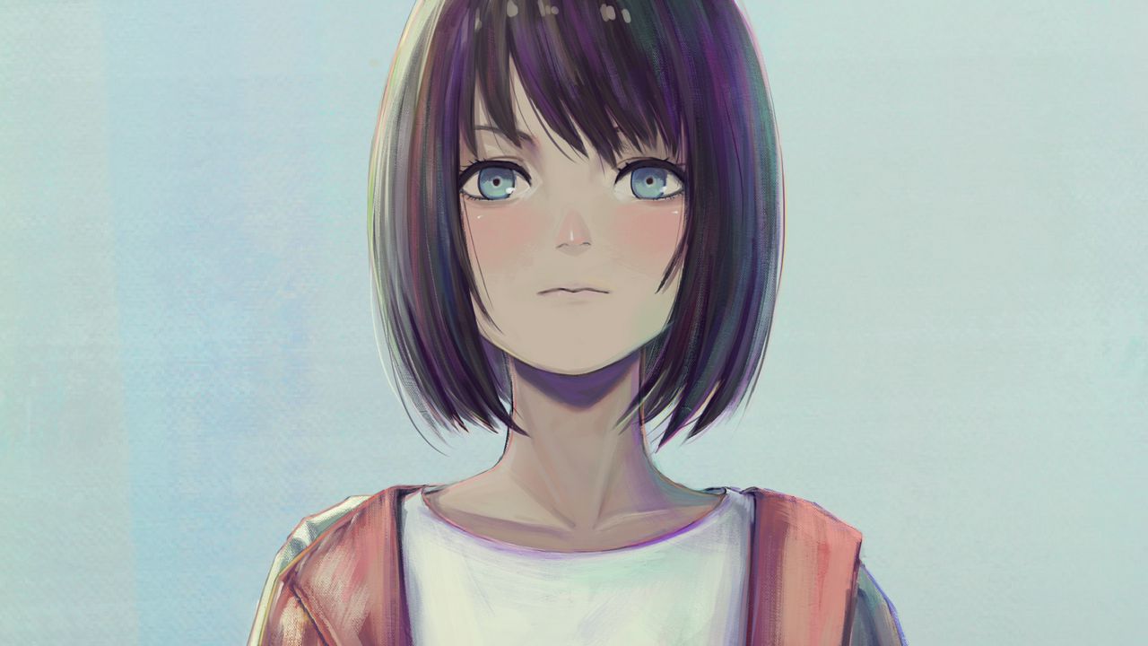 Wallpaper girl, jacket, glance, anime, art
