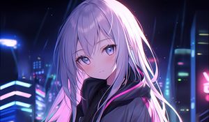 Preview wallpaper girl, jacket, night, city, anime