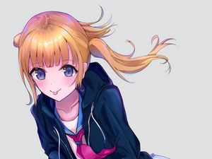 Preview wallpaper girl, jacket, protruding tongue, anime