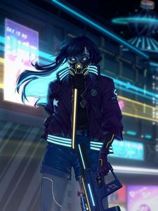 Preview wallpaper girl, jacket, rifle, mask, art