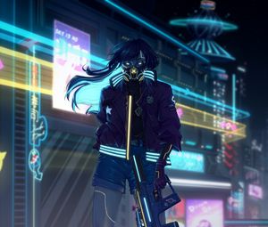 Preview wallpaper girl, jacket, rifle, mask, art