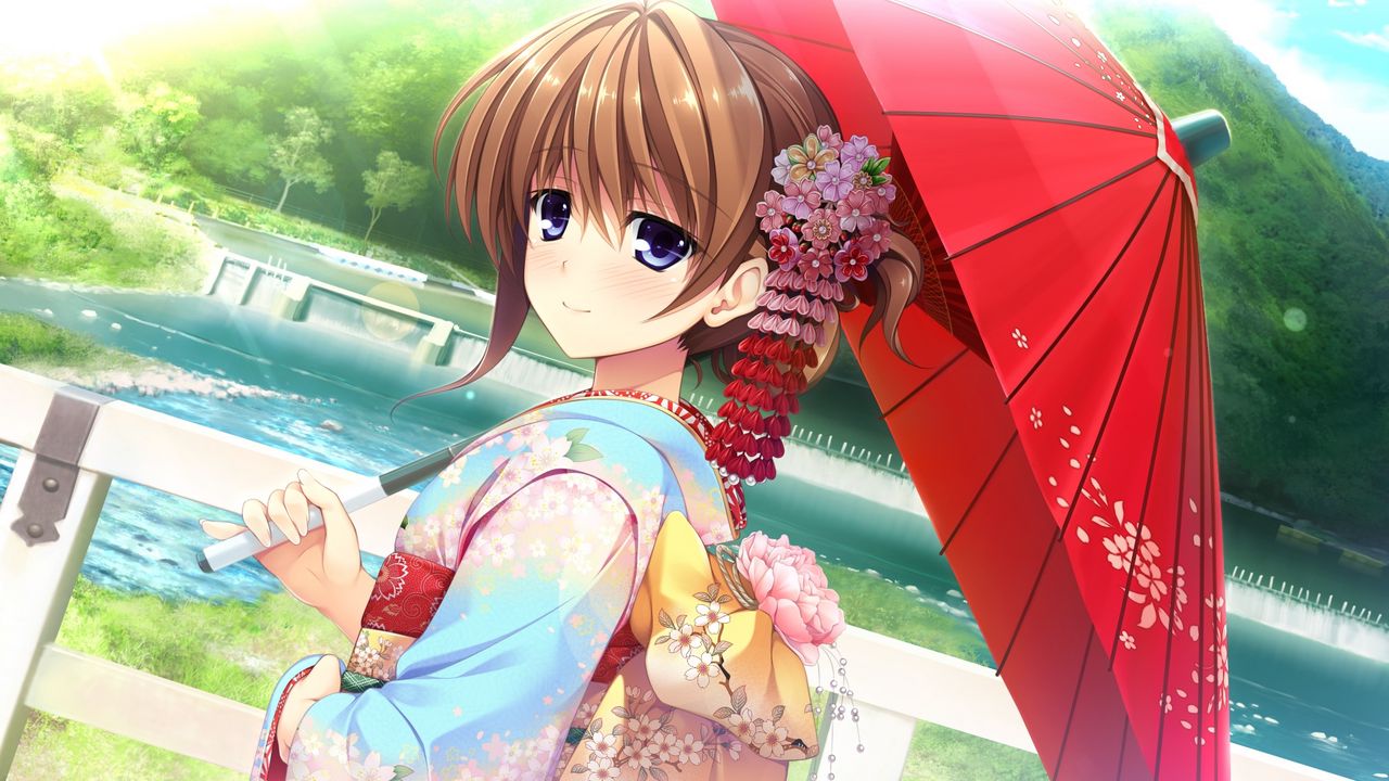 Wallpaper girl, japan, umbrella, kimono